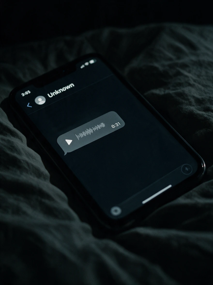 Unknown · a 31-second audio message on Rory’s phone.